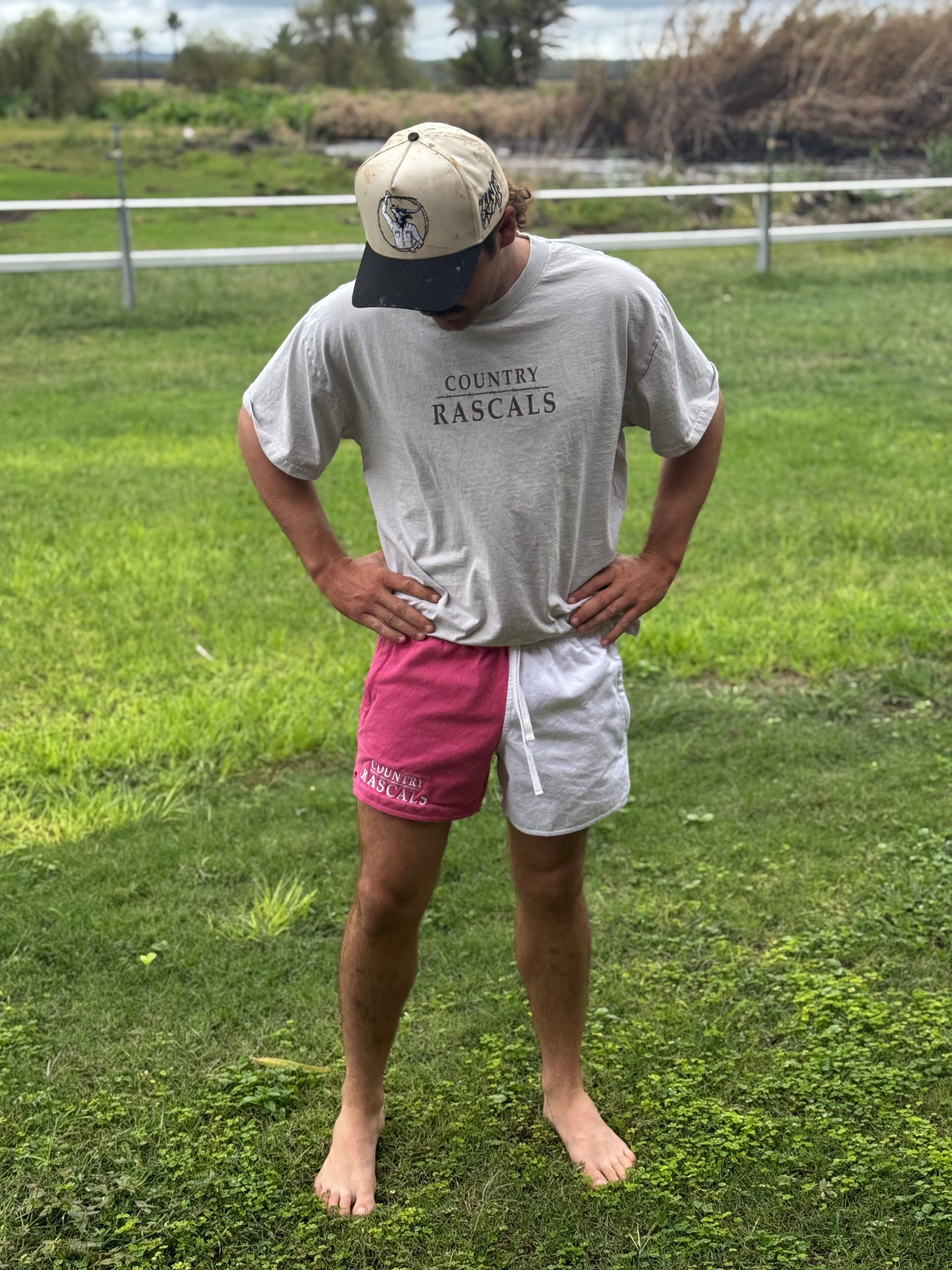 Cotton Shorts | footy shorts | stubbies zipped pockets work shorts Pink and white