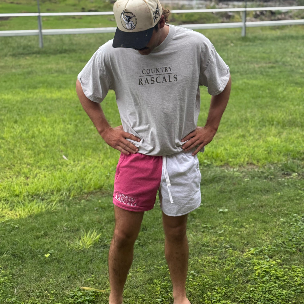 Cotton Shorts | footy shorts | stubbies zipped pockets work shorts Pink and white 